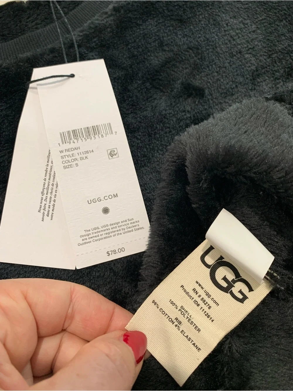 UGG Black Plush Fleece High Pile Dbl Face Crewneck Long Sleeve Top Sweatshirt, S - Picture 8 of 9